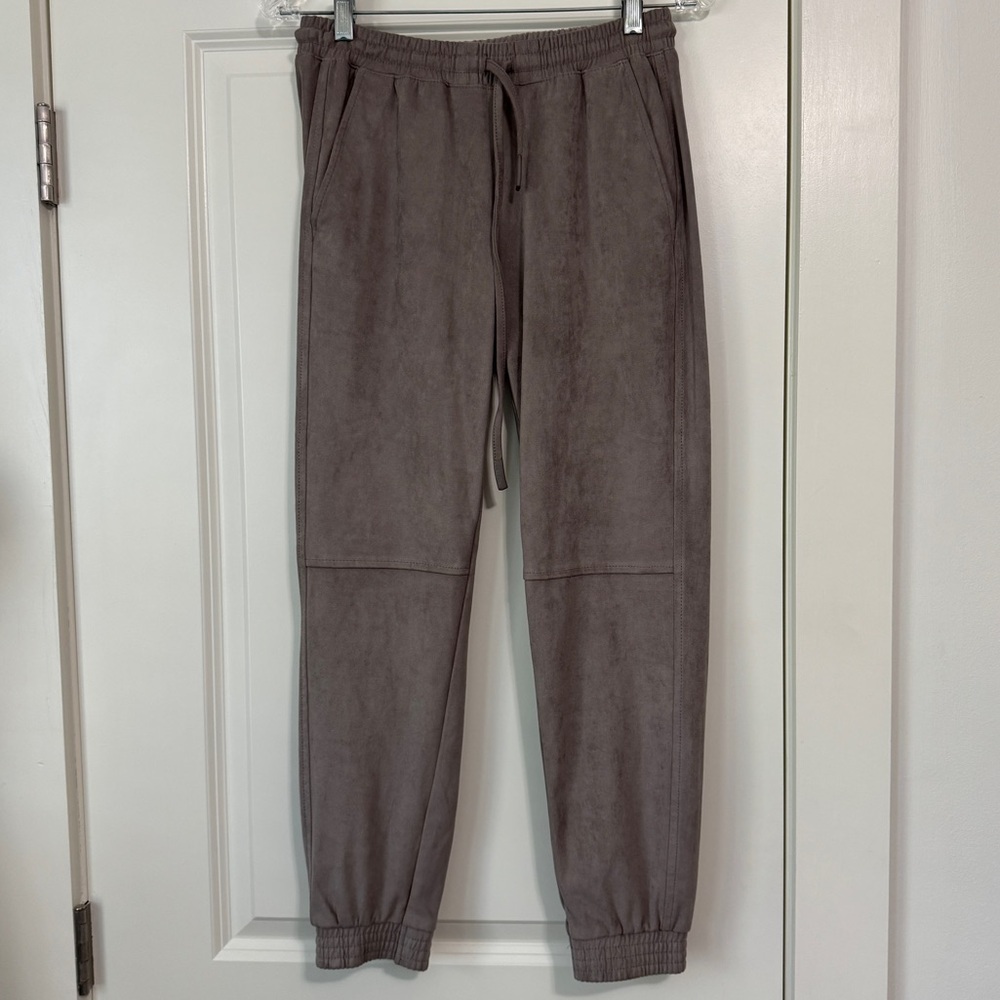 Zara XS Faux Suede Jogger Pants ~ Light Brown Taupe Pockets Casual Lounge